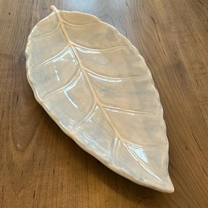 Waverly Variegated Robin Egg Blue Leaf Platter Tray Long Leaf Dish Hand Painted
